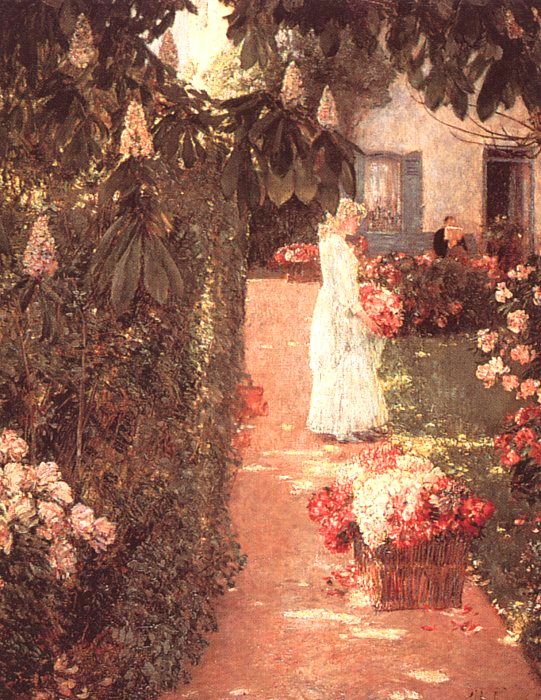 Gathering Flowers in a French Garden